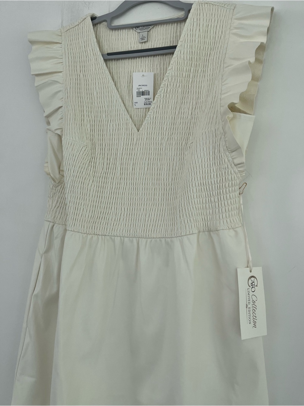 New Cato Collection Limited Edition Ivory Dress Smocked Stretch Bodice Sz Large - Picture 2 of 16